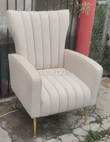 Cream Upholstered Accent Armchair with Gold Legs