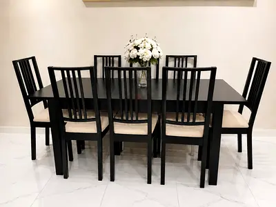 Wooden Extendable dining table with 8 chairs IKEA