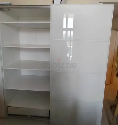 White Sliding Door Wardrobe with Shelves - Good Condition