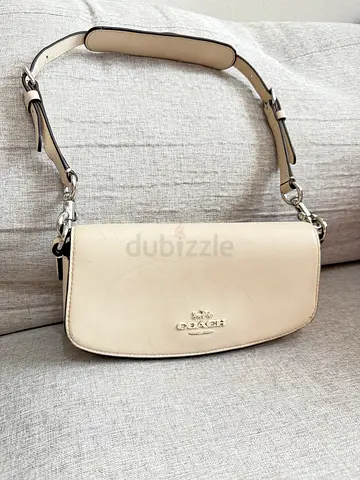 Coach Cream Leather Shoulder Bag - Small Baguette Style