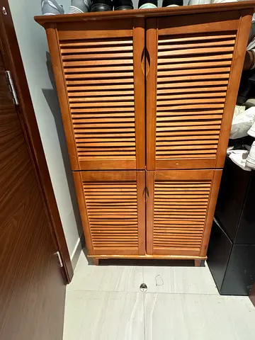 Solid Wood Louvered Cabinet / Wardrobe - Good Condition