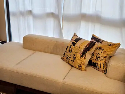 Crate and barrel Light Beige Upholstered Sofa / Daybed with Cushions - Good Condition