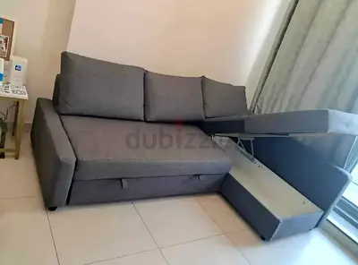Grey L-Shaped Sofa Bed with Storage