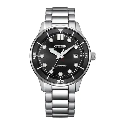 CITIZEN MECHANICAL AUTOMATIC BLACK DIAL SILVER STEEL STRAP WATCH FOR MEN - NJ0191-83E