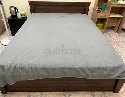 Wooden Queen Bed Frame with Mattress - Excellent Condition