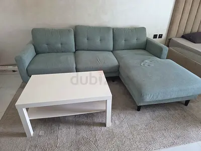 Light blue 3-seater L-shaped sofa with chaise (good condition)