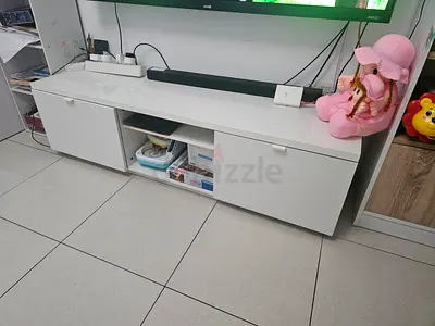 White Wall-Mounted TV Cabinet / Entertainment Unit - Modern Low Profile