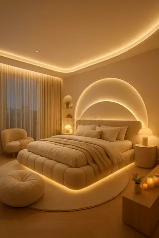 Modern beige upholstered bed for luxury life 10%Off