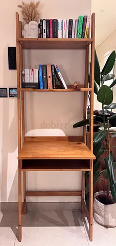 Wooden ladder-style desk with built-in shelves - compact study unit