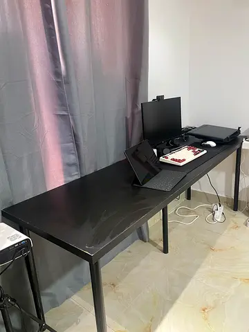 Large Black Computer Desk / Gaming Setup Table - Good Condition