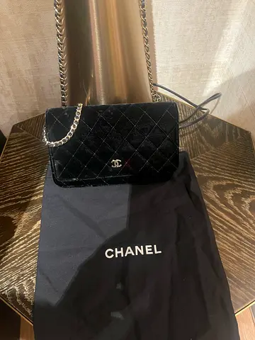CHANEL Black Velvet Quilted Chain Bag