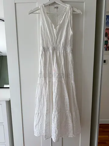 White sleeveless summer midi dress with V-neck size M