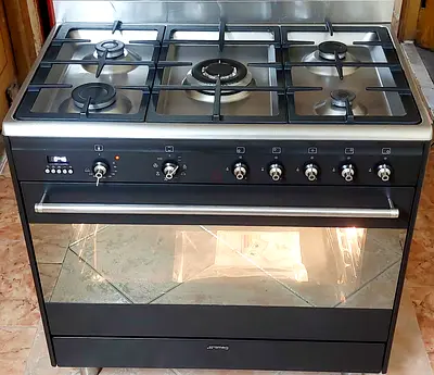 Newest Smeg 90cm Concerto Freestanding Cooker with Gas Hob 5 Burners Multifunction Oven, Black