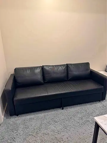 Comfortable 3 Seater Black Leather Sofa bed