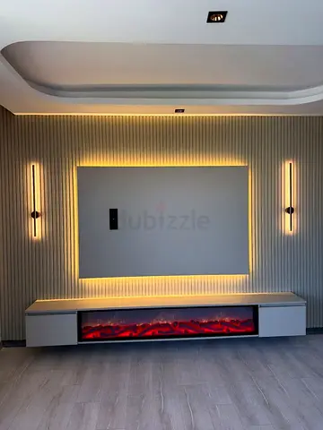 Fireplace TV Unit with Accent LED Lighting - Modern Wall Setup