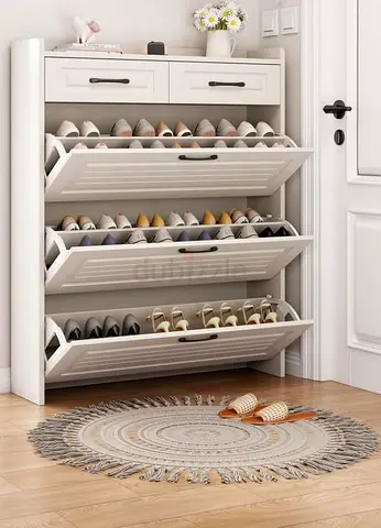 White Multi-Tier Shoe Cabinet with Drawers - Compact Hallway Storage