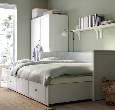 White IKEA Storage Bed with Drawers and Headboard - Good Condition