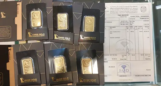 Lot of 8 Swiss Gold 1oz Gold Bars with Invoice - Excellent Condition.