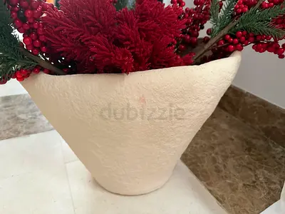 Cream textured decorative floor vase with faux floral arrangement zara home vase