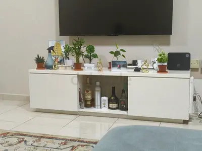 Low White TV Cabinet / Entertainment Unit with Storage