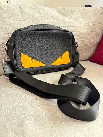 Original Fendi Black crossbody shoulder bag with yellow accent - compact sling bag