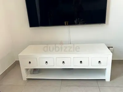White Wooden TV Console / Entertainment Unit with Drawers