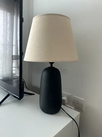 Modern Black Ceramic Table Lamp with Beige Fabric Shade