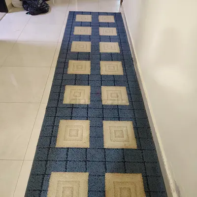 Blue geometric runner rug - 4m x 0.9m (good condition)