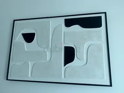 Large Abstract 3D Wall Art Panel in Black & White, 63x83 cm