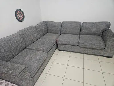 Grey Fabric L-Shaped Corner Sofa