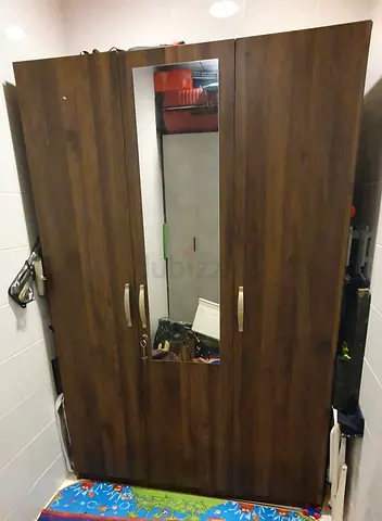 3-door Wooden Wardrobe with Mirror - Good Condition