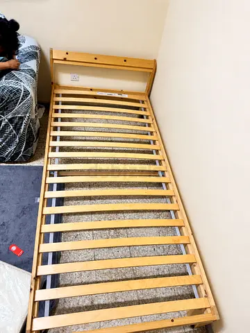 Single ikea wooden slatted bed frame with headboard - good condition