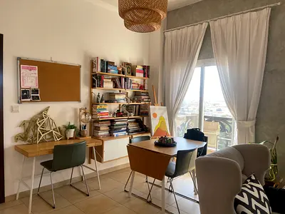 IKEA bamboo furniture desk, table and shelves