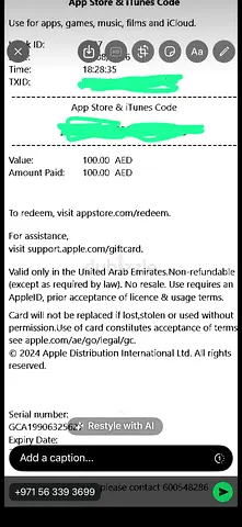 Title:
Apple Gift Card AED 100 – UAE – Unused
Description:
Apple Gift Card worth AED 100 for sale.