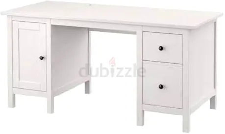IKEA HEMNES White Wooden Study Desk with Drawers and Cabinet