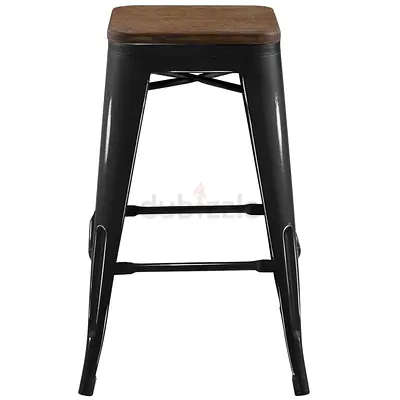 High Bar Stool – Solid Walnut Wood & Black Metal – Excellent Condition