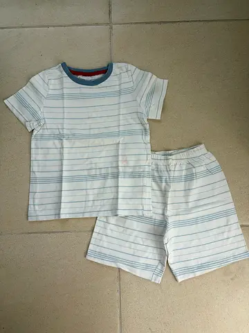 The Little White Company Boys Pyjamas Blue and White Stripe