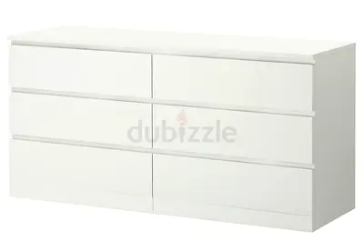 White 6-Drawer Low Dresser / Chest - Modern Finish