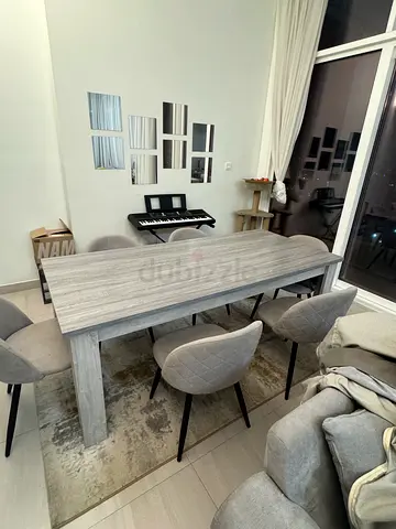 Grey wooden dining table with 6 dining chairs - modern set