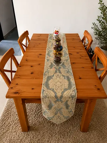 Solid Pine 6-Seater Dining Table with 4 Chairs