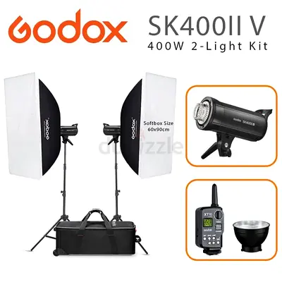 Brand New Godox Studio 2 head Kit SK400II V – 2 Softbox – 2 Stands – 1 bag – XT-16 transmitter