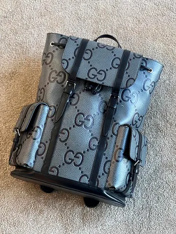 Gucci large jumbo GG grey and black backpack