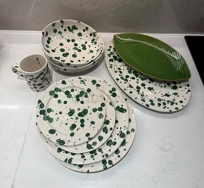 10 piece Crockery Set H&M White Green