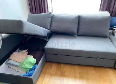 Grey L-shaped Sofa Bed with Storage