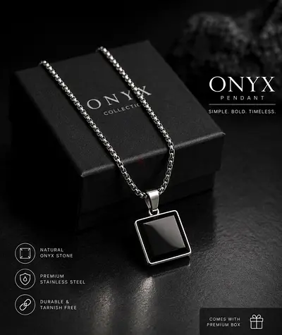 Black Onyx Square Pendant Necklace for Men | New | free delivery across UAE (1-3 days)
