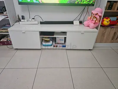 White Wall-Mounted TV Cabinet / Entertainment Unit - Modern Low Profile