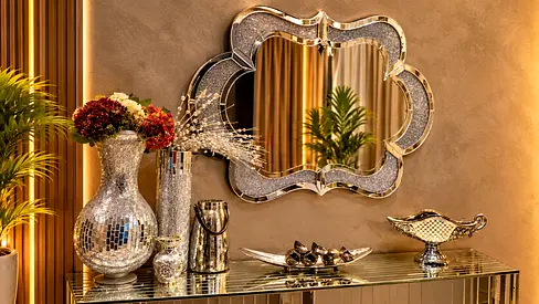 Decorative crushed crystals wall mirror