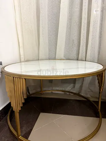 Round Gold Metal and Glass Coffee Table - Modern Design