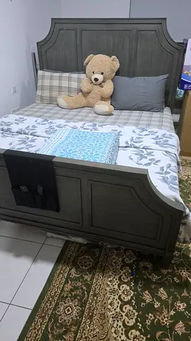 Solid wood double bed frame in grey - good condition along with the TV Console