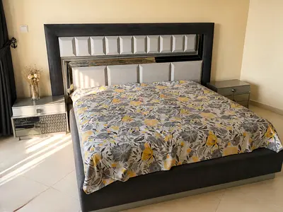 Queen size upholstered bed set including mattress